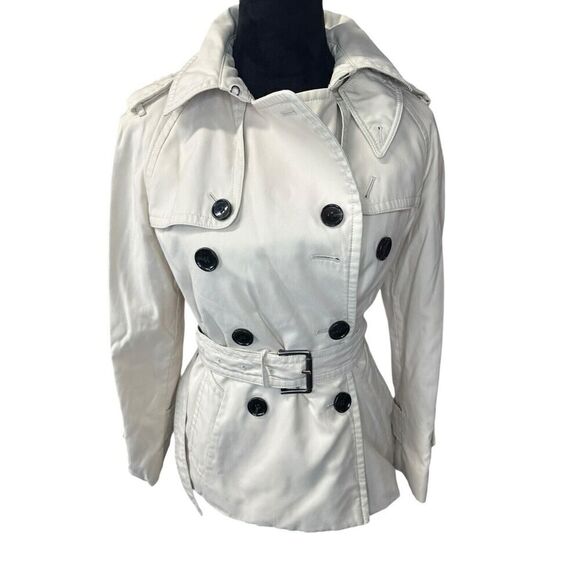 Coach Porcelain Solid Short Trench Coat Jacket Double Breasted S/P - Picture 4 of 16